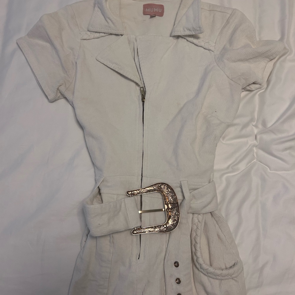 Show Me Your MuMu Cream Belt with Gold Buckle
